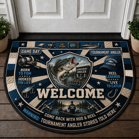 Tournament Angler Fishing Stories Quilted Print Premium Welcome Mat – Personalized Doormat