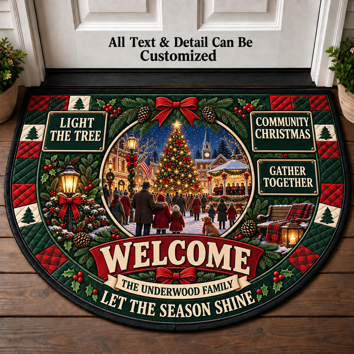 Town Square Tree Lighting Personalized Half Round Mat | 5To9Vibe