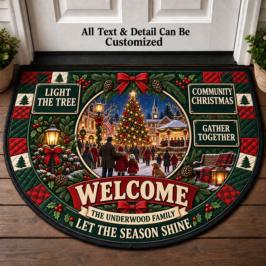 Town Square Tree Lighting Personalized Half Round Mat | 5To9Vibe