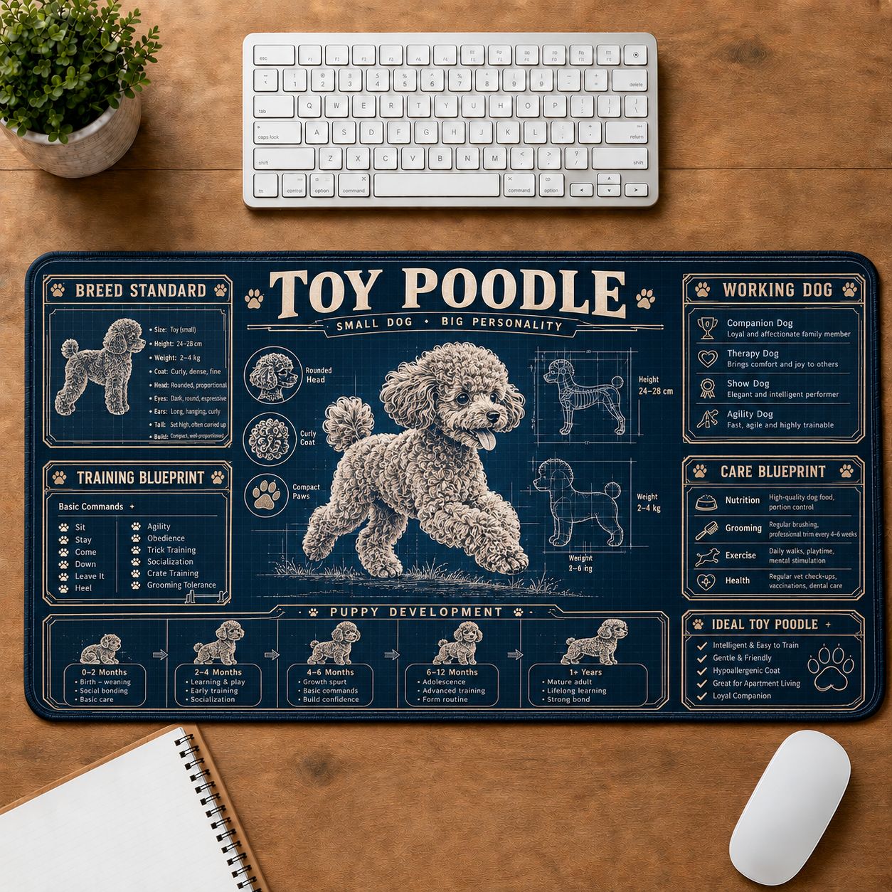 Toy Poodle Dog Breed Visual Guide Desk Mat | 5To9Vibe