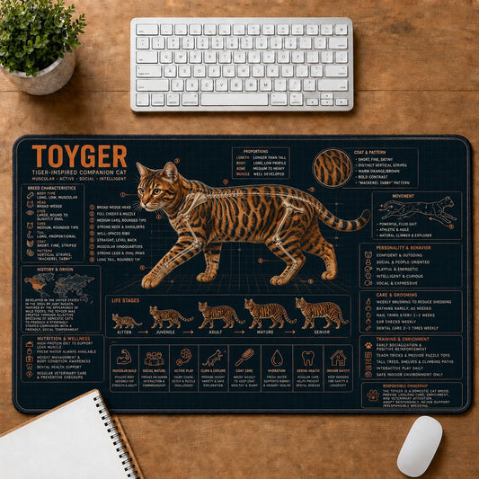 Toyger Cat Breed Desk Mat Anatomy Guide | 5To9Vibe
