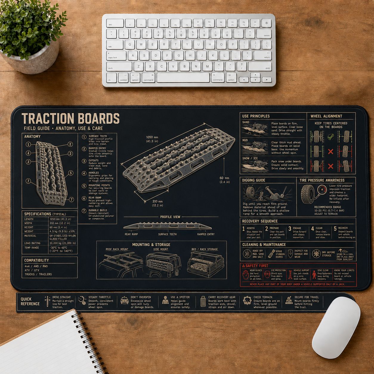 Traction Boards Automotive Technical Guide Desk Mat | 5To9Vibe