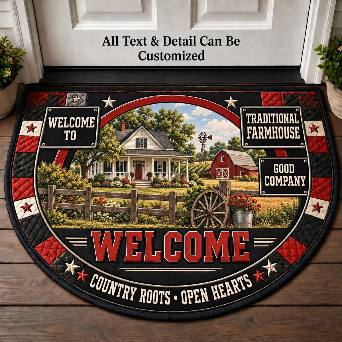 Traditional Farmhouse Personalized Half Round Mat | 5To9Vibe