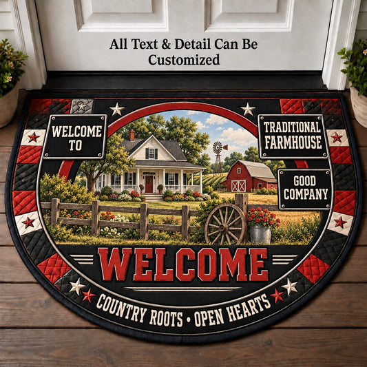 Traditional Farmhouse Personalized Half Round Mat | 5To9Vibe