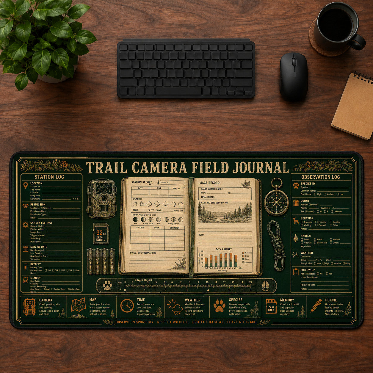 Trail Camera Field Journal Desk Mat Mouse Pad | 5To9Vibe