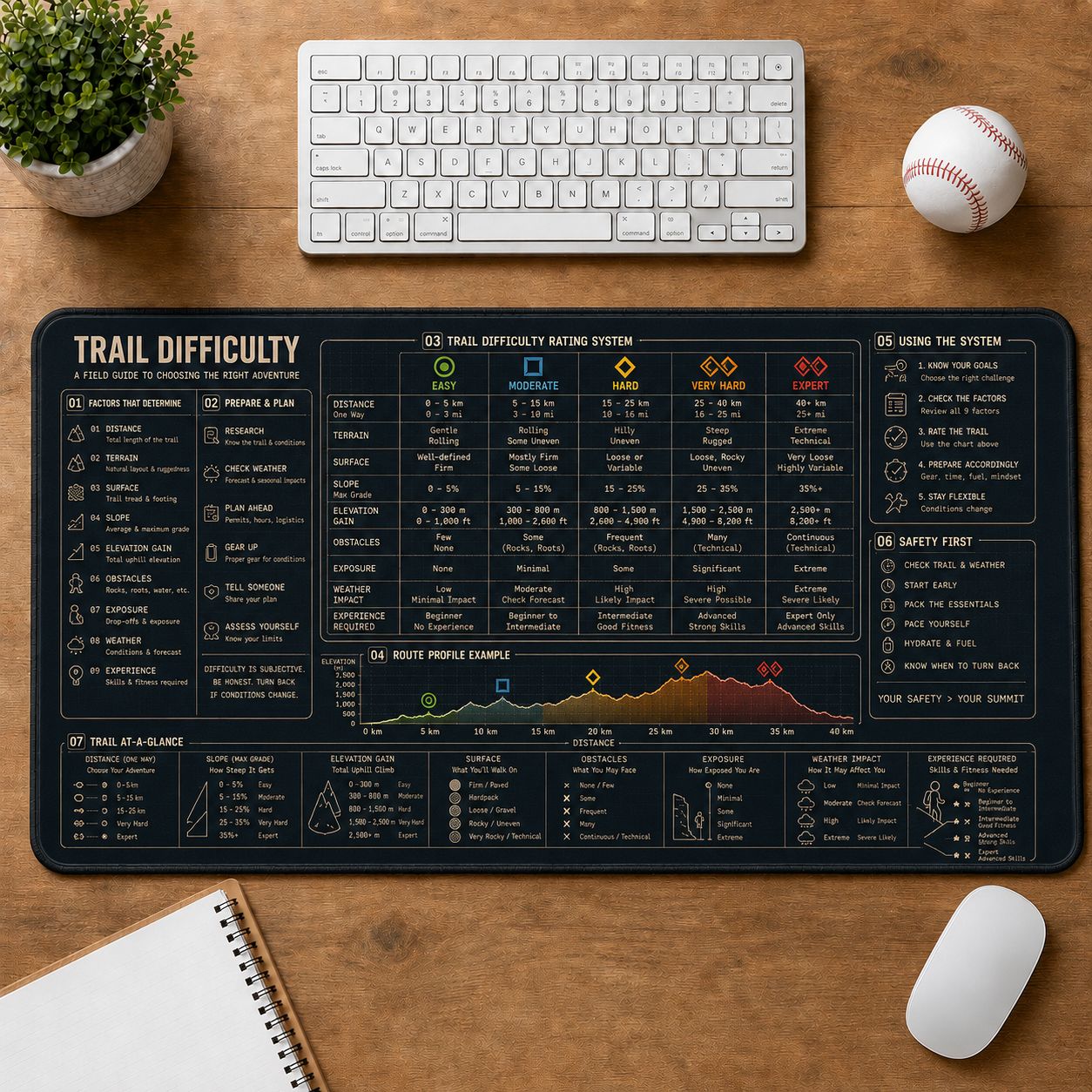 Trail Difficulty Outdoor Skills Field Guide Desk Mat | 5To9Vibe