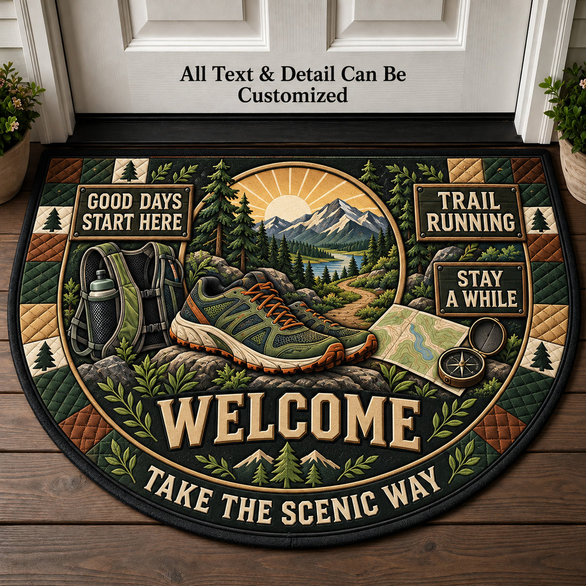 Trail Running Personalized Half Round Mat | 5To9Vibe