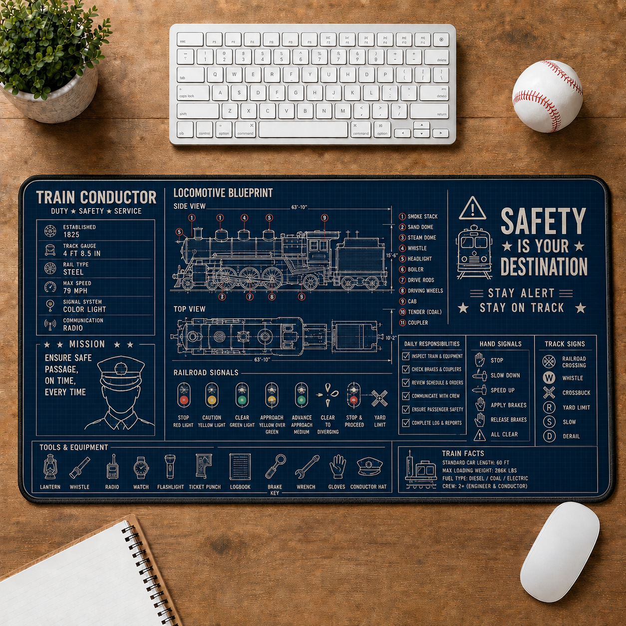 Flight Attendant Blueprint Large Desk Mat - Aircraft Cabin & Aviation Alphabet Plus Size Mouse Pad - 5to9vibe