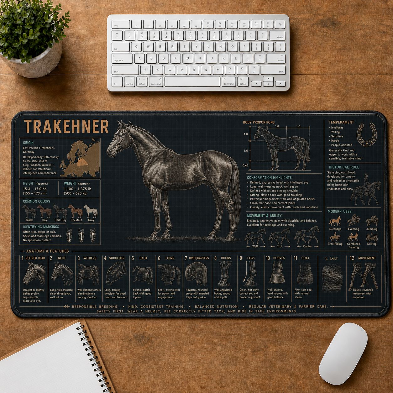 Trakehner Horse Horse and Equestrian Visual Guide Desk Mat | 5To9Vibe