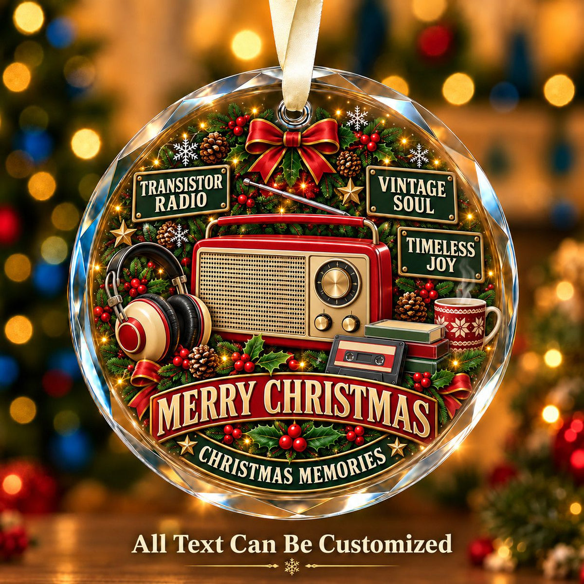 Transistor Radio Personalized Glass Ornament | 5To9Vibe
