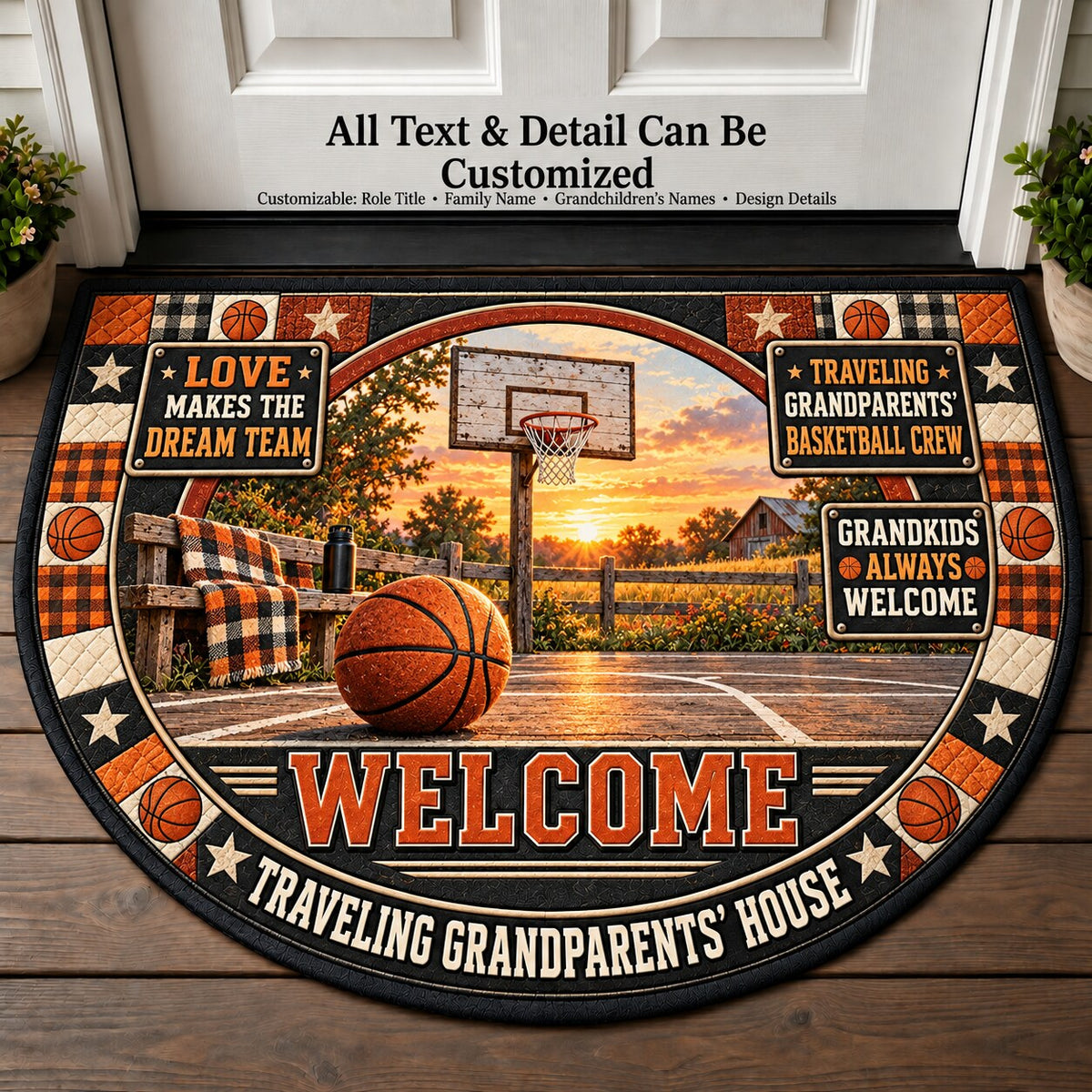 Traveling Grandparents' Basketball Crew Personalized Half Round Mat | 5To9Vibe