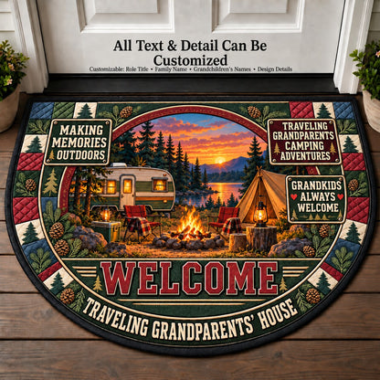 Traveling Grandparents' Camping Adventures Personalized Half Round Mat | 5To9Vibe