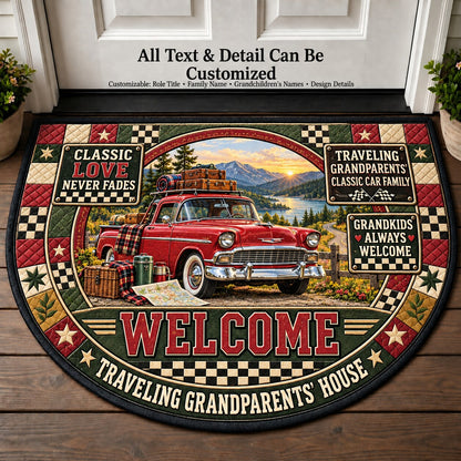Traveling Grandparents' Classic Car Family Personalized Half Round Mat | 5To9Vibe