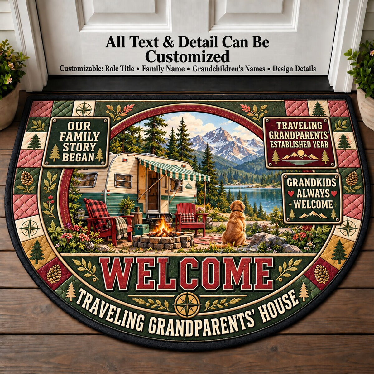 Traveling Grandparents' Established Year Personalized Half Round Mat | 5To9Vibe