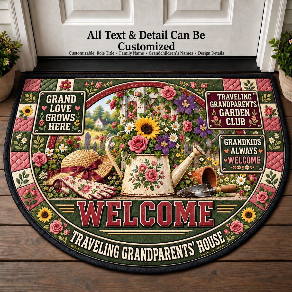 Traveling Grandparents' Garden Club Personalized Half Round Mat | 5To9Vibe
