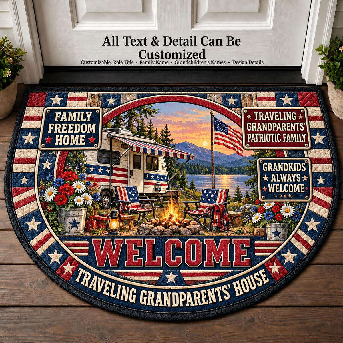 Traveling Grandparents' Patriotic Family Personalized Half Round Mat | 5To9Vibe