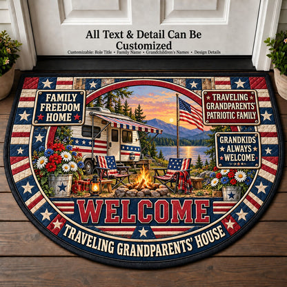 Traveling Grandparents' Patriotic Family Personalized Half Round Mat | 5To9Vibe