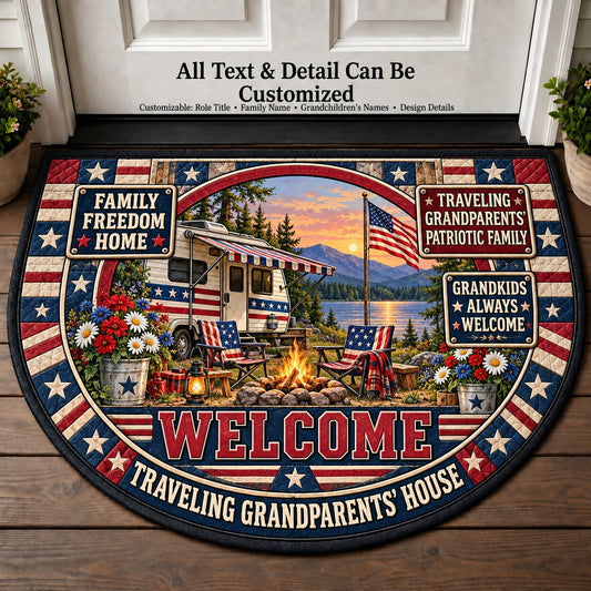 Traveling Grandparents' Patriotic Family Personalized Half Round Mat | 5To9Vibe