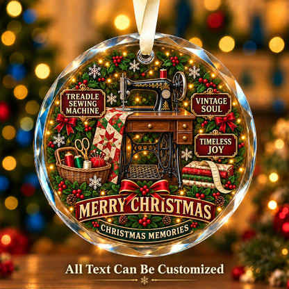 Treadle Sewing Machine Personalized Glass Ornament | 5To9Vibe