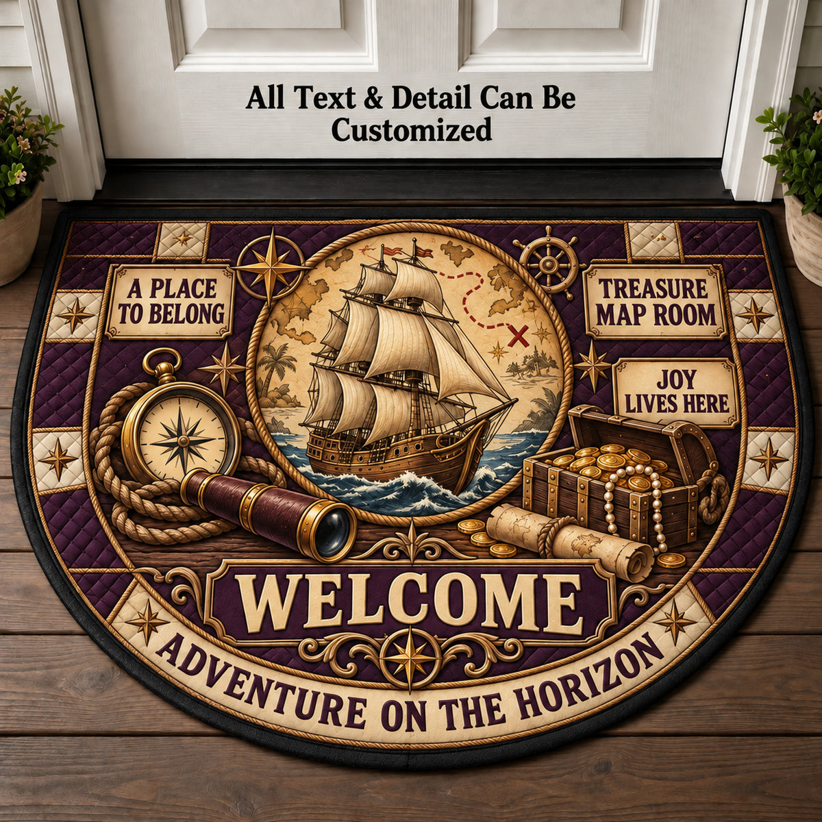 Treasure Map Room Personalized Half Round Mat | 5To9Vibe