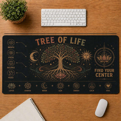 Meditation Moon Hippie Desk Mat Mouse Pad | 5To9Vibe - Tree of Life style
