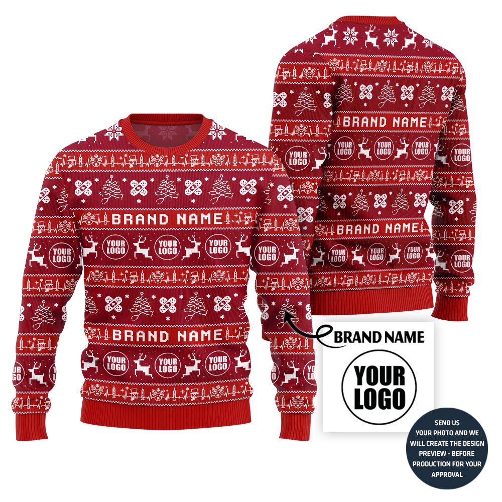 Trendy Custom Logo Santas Favorite Nurse Ugly Christmas Sweater