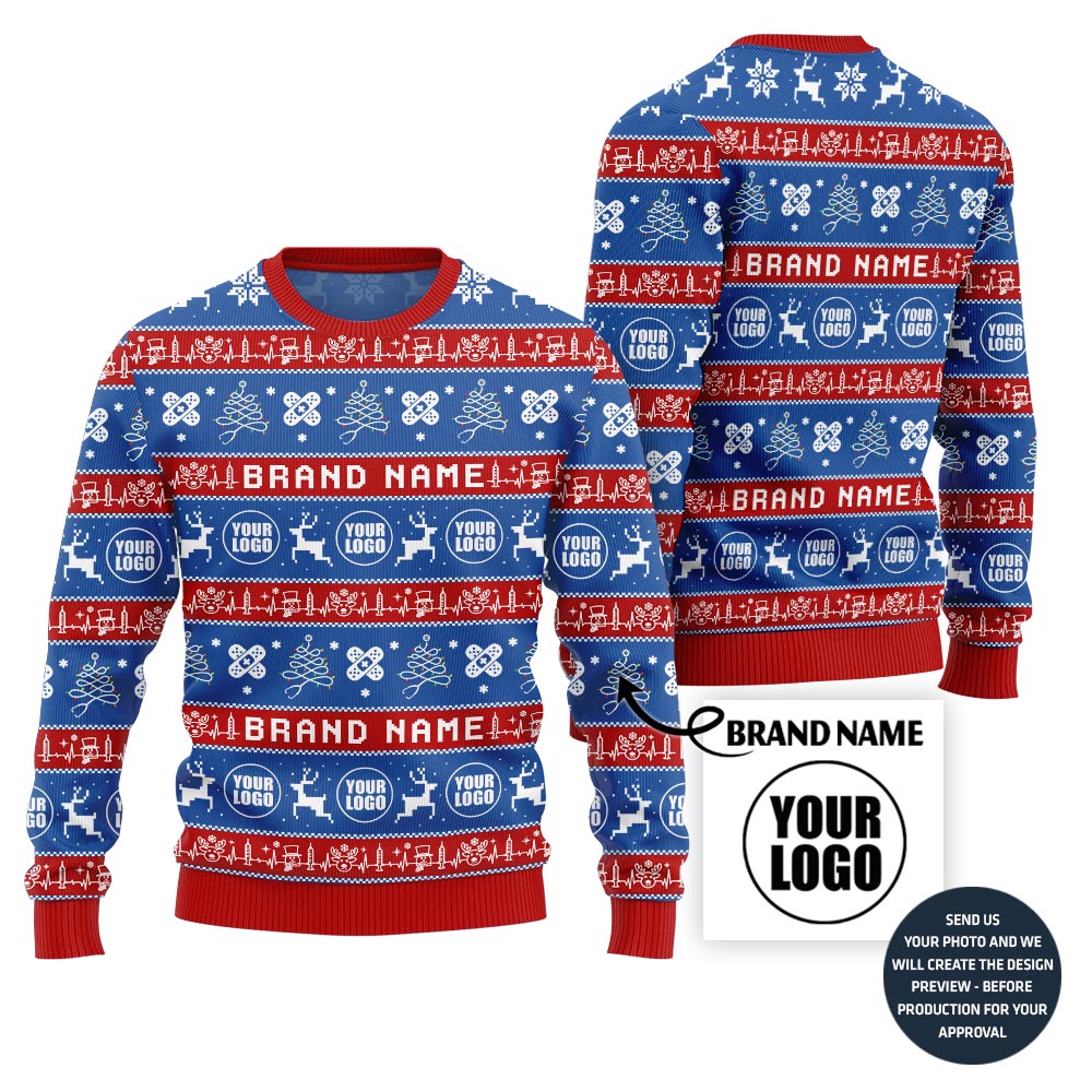 Trendy Custom Logo Santas Favorite Nurse Ugly Christmas Sweater