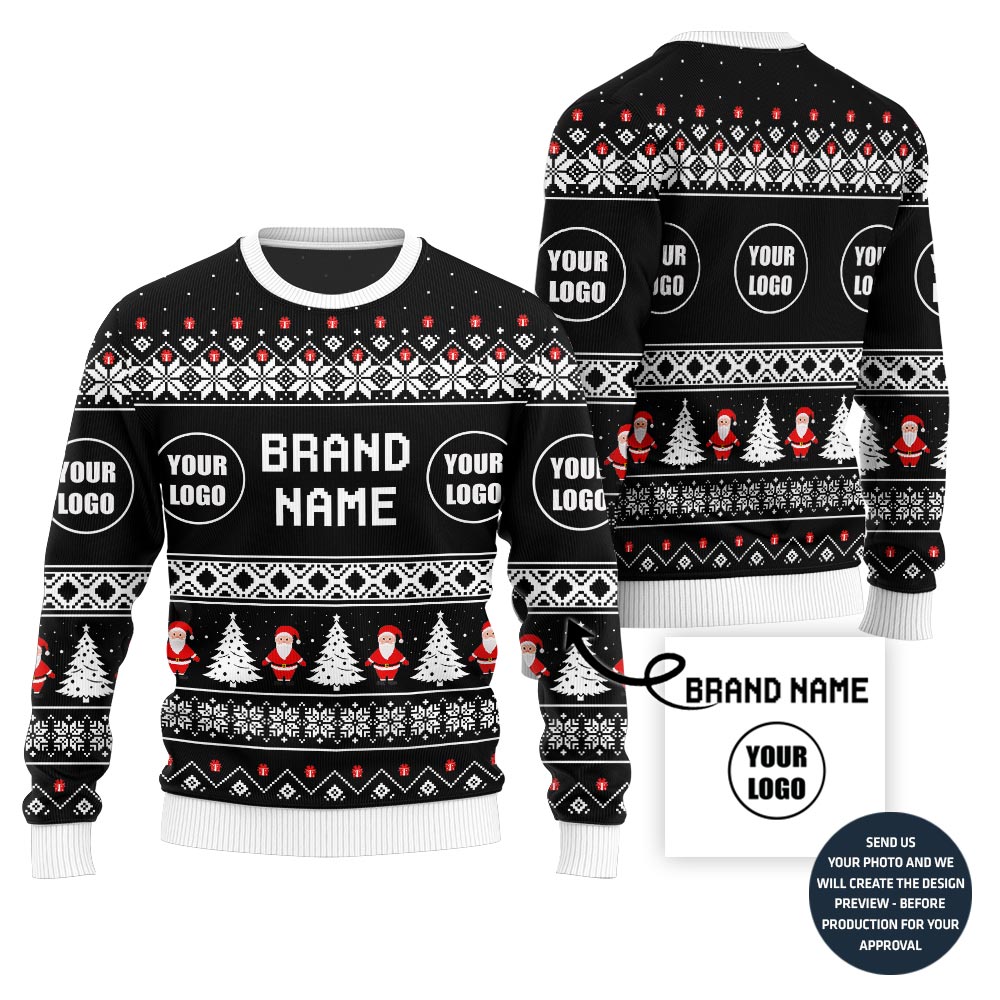 Trendy Festive Custom Logo And Name Ugly Christmas Sweater
