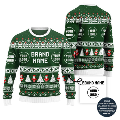 Trendy Festive Custom Logo And Name Ugly Christmas Sweater