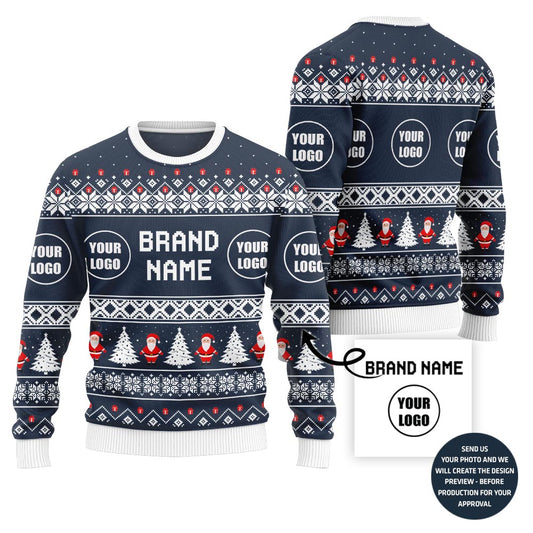 Trendy Festive Custom Logo And Name Ugly Christmas Sweater