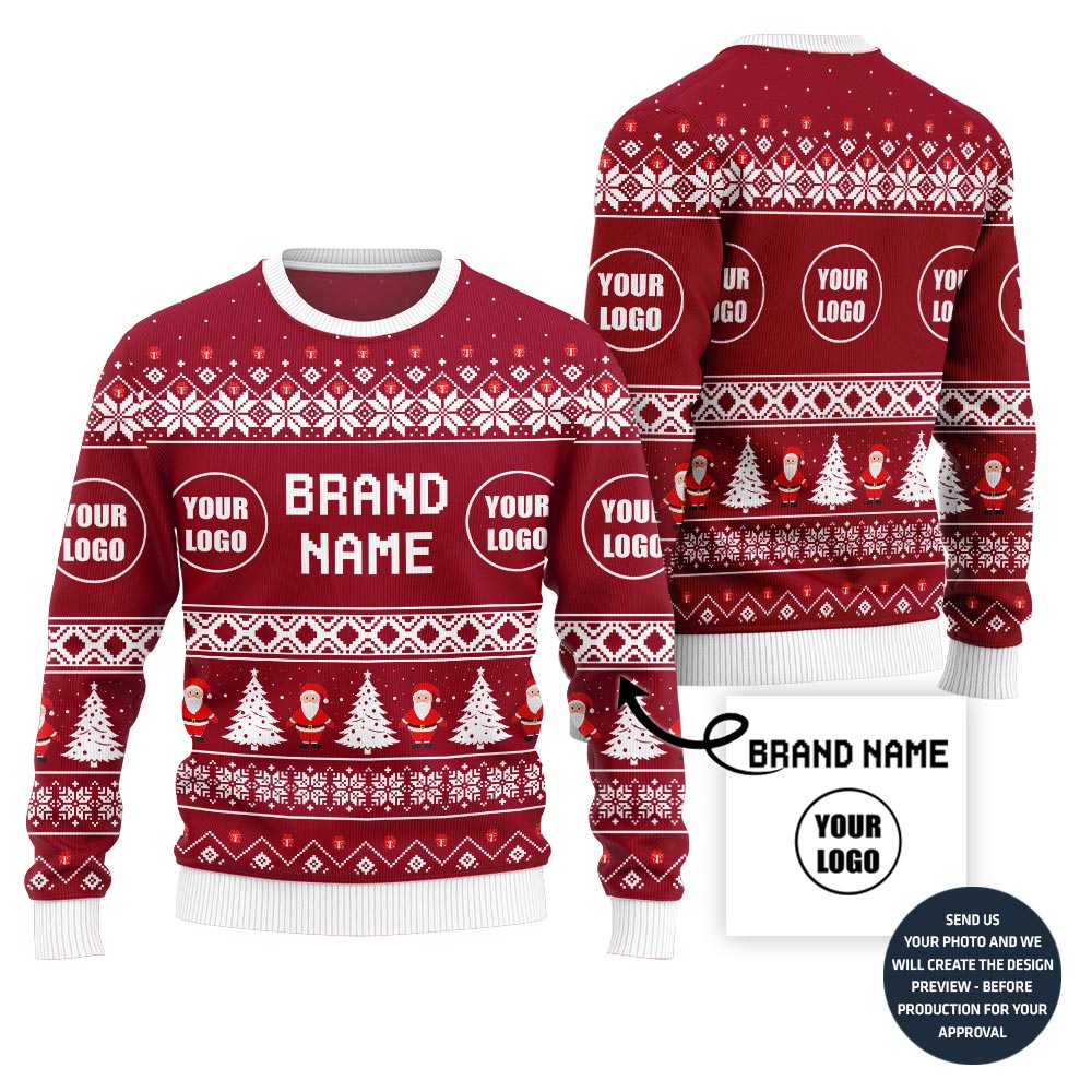 Trendy Festive Custom Logo And Name Ugly Christmas Sweater