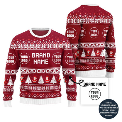 Trendy Festive Custom Logo And Name Ugly Christmas Sweater