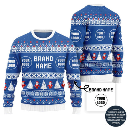 Trendy Festive Custom Logo And Name Ugly Christmas Sweater