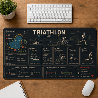 Triathlon Sports Visual Guide Desk Mat | 5To9Vibe
