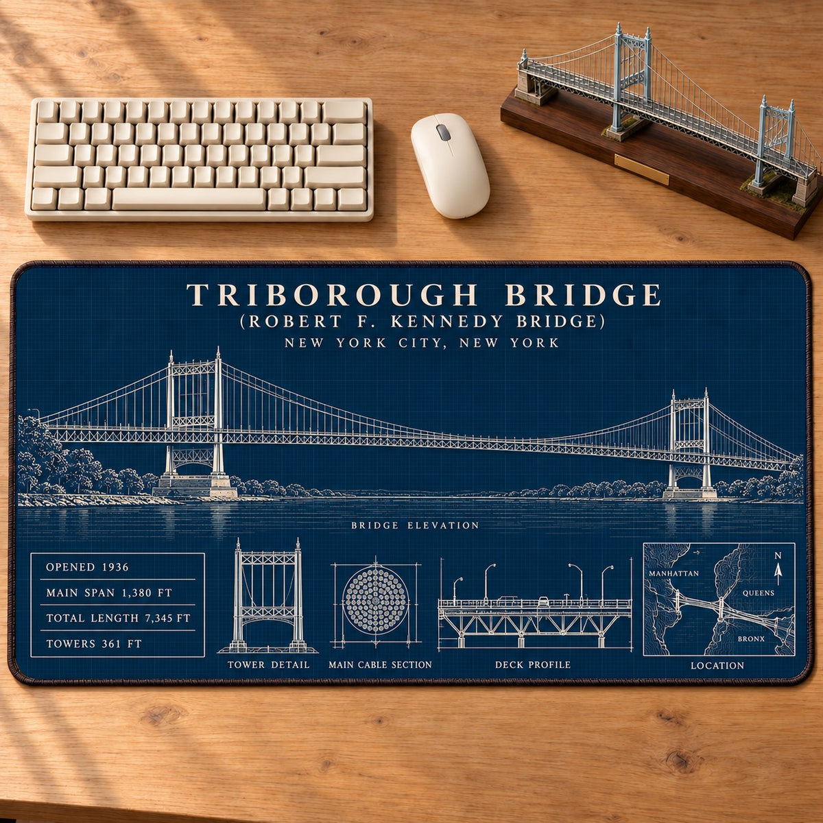 Legendary US Bridges Engineering Blueprint Desk Mat Mouse Pad Trending - 5to9vibe