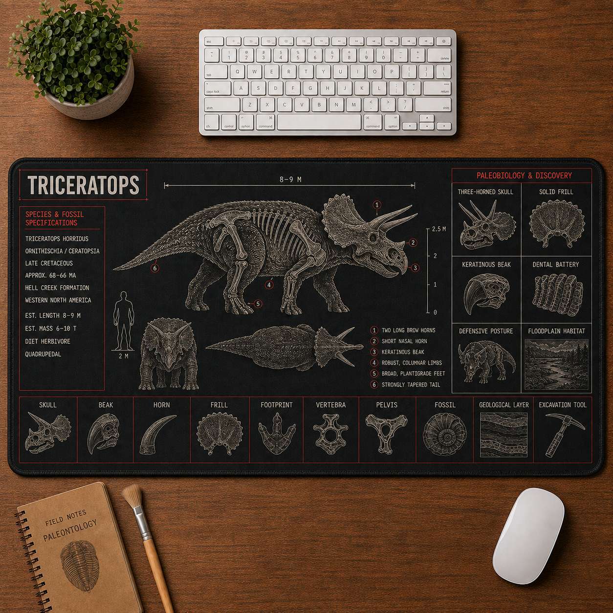 Triceratops Dinosaur Blueprint Desk Mat | 5To9Vibe
