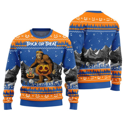 Trick Or Treat Bigfoot Happy Halloween Ugly Sweater Royal