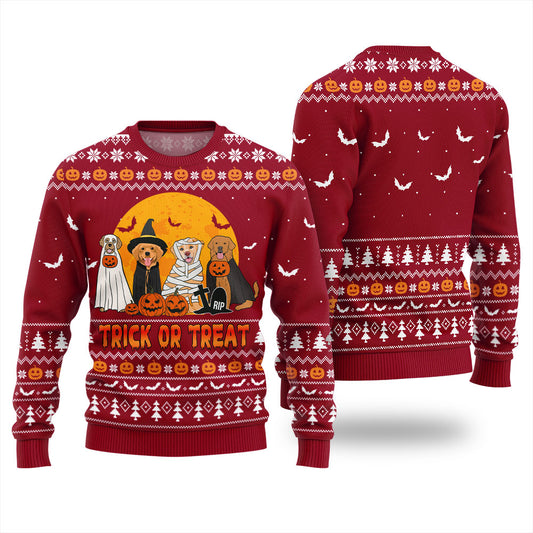 Trick or Treat Cute Dog Halloween Sweater Red