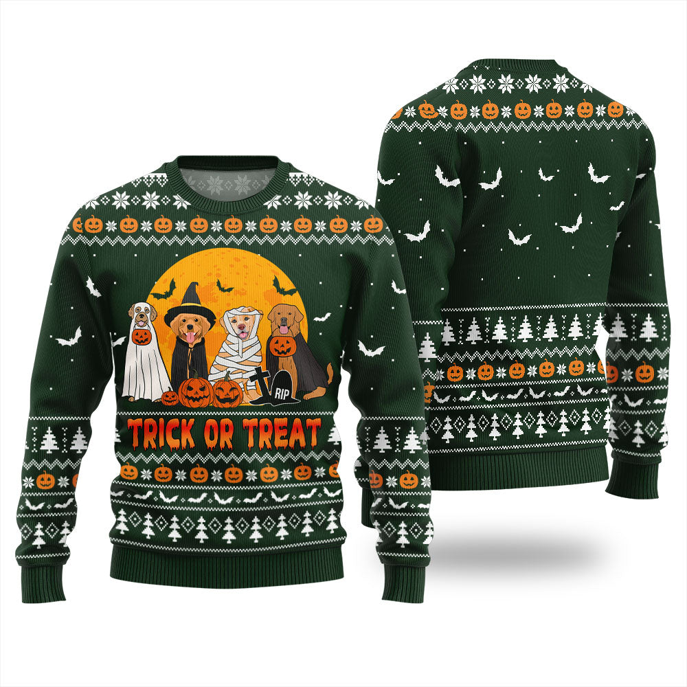 Trick or Treat Dog Halloween Sweater Forest Green
