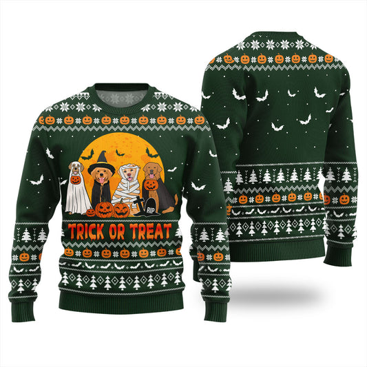 Trick or Treat Dog Halloween Sweater Forest Green