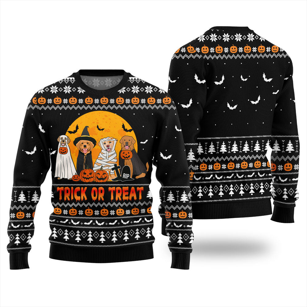 Trick or Treat Dog Halloween Ugly Sweater Black