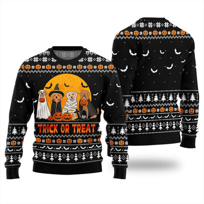 Trick or Treat Dog Halloween Ugly Sweater Black