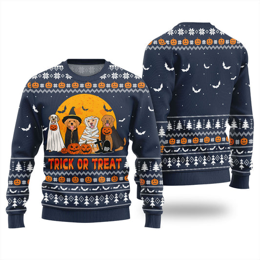 Trick or Treat Dog Ugly Halloween Sweater Navy