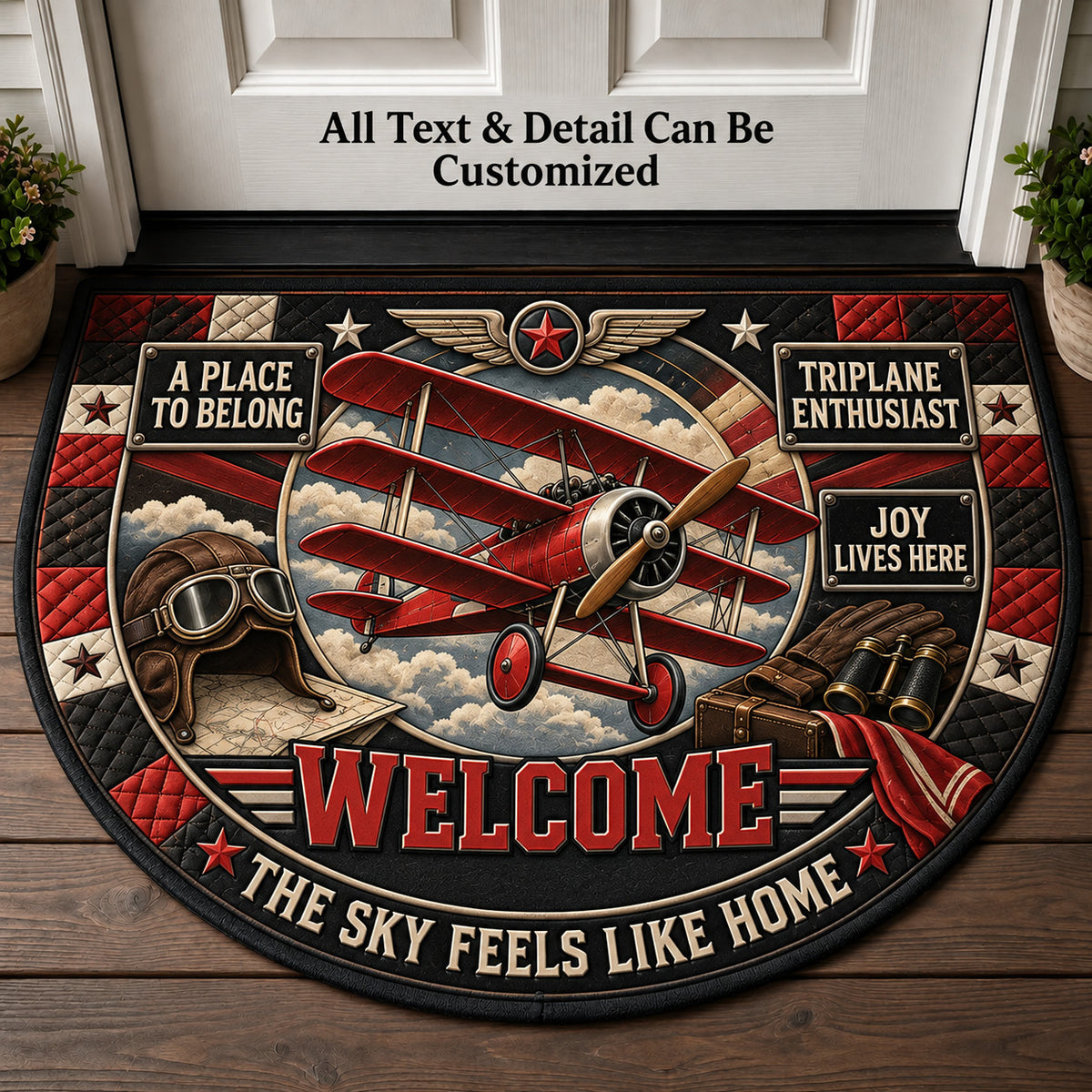 Triplane Enthusiast Personalized Half Round Mat | 5To9Vibe
