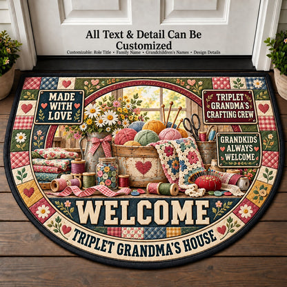 Triplet Grandma's Crafting Crew Personalized Half Round Mat | 5To9Vibe