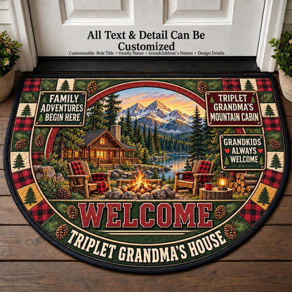 Triplet Grandma's Mountain Cabin Personalized Half Round Mat | 5To9Vibe