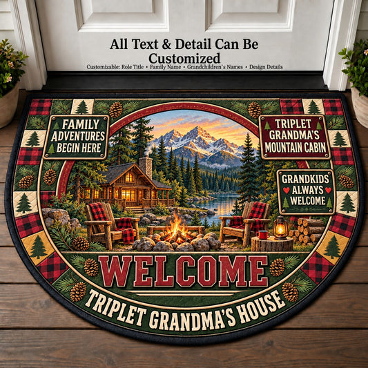 Triplet Grandma's Mountain Cabin Personalized Half Round Mat | 5To9Vibe