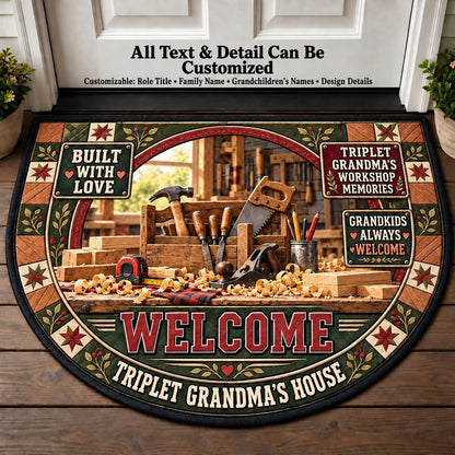 Triplet Grandma's Workshop Memories Personalized Half Round Mat | 5To9Vibe