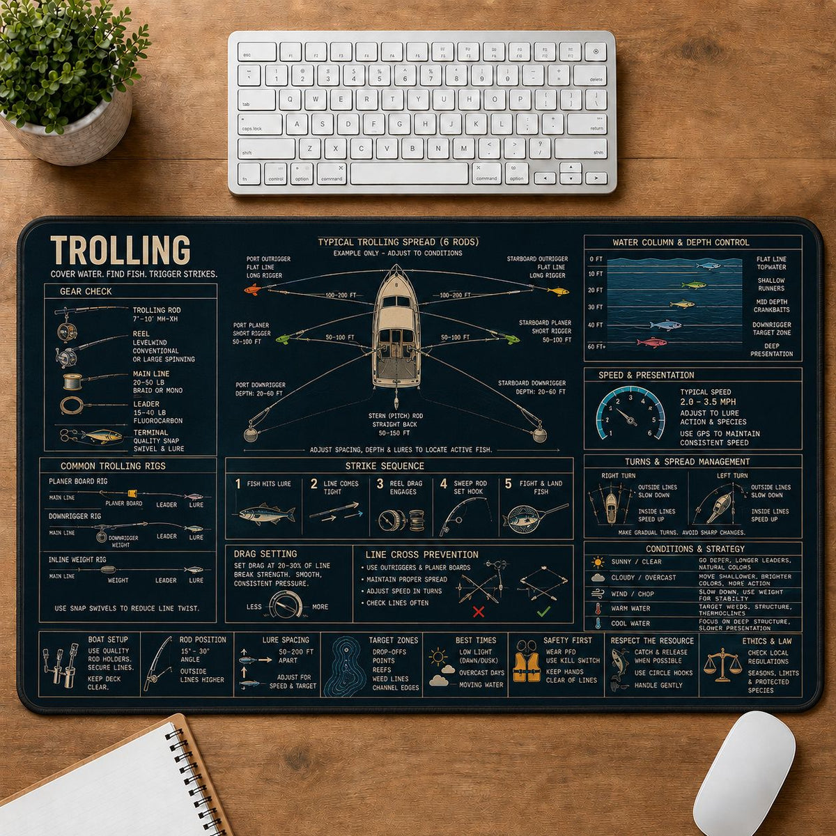 Trolling Fishing Fishing Field Guide Desk Mat | 5To9Vibe