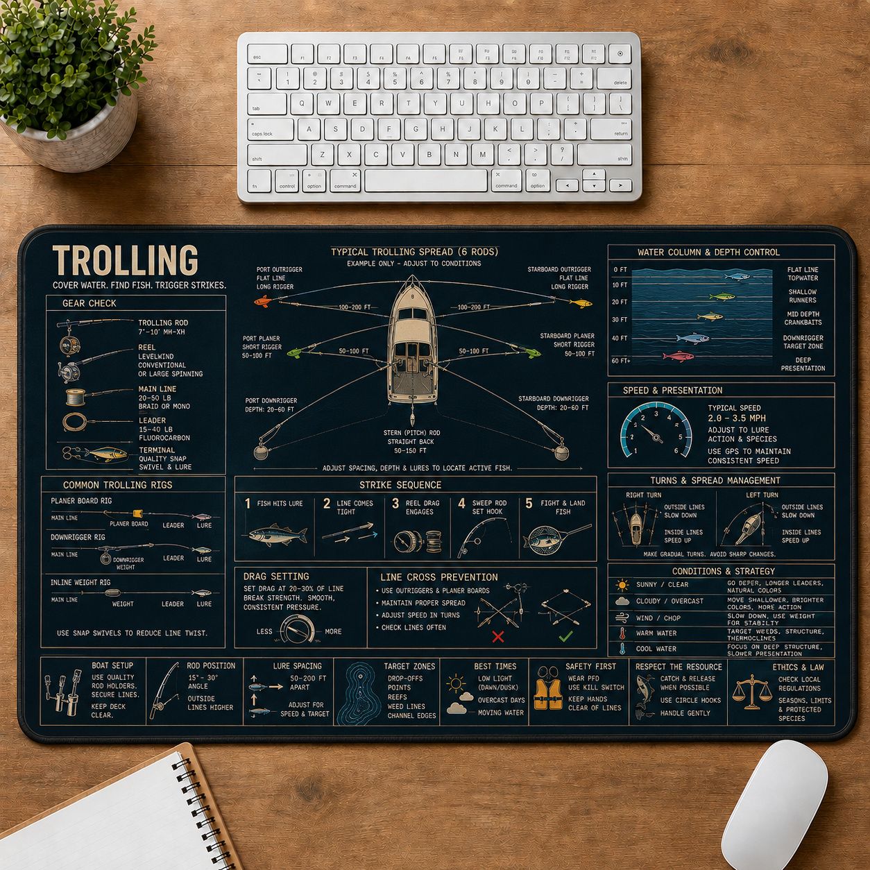 Trolling Fishing Fishing Field Guide Desk Mat | 5To9Vibe